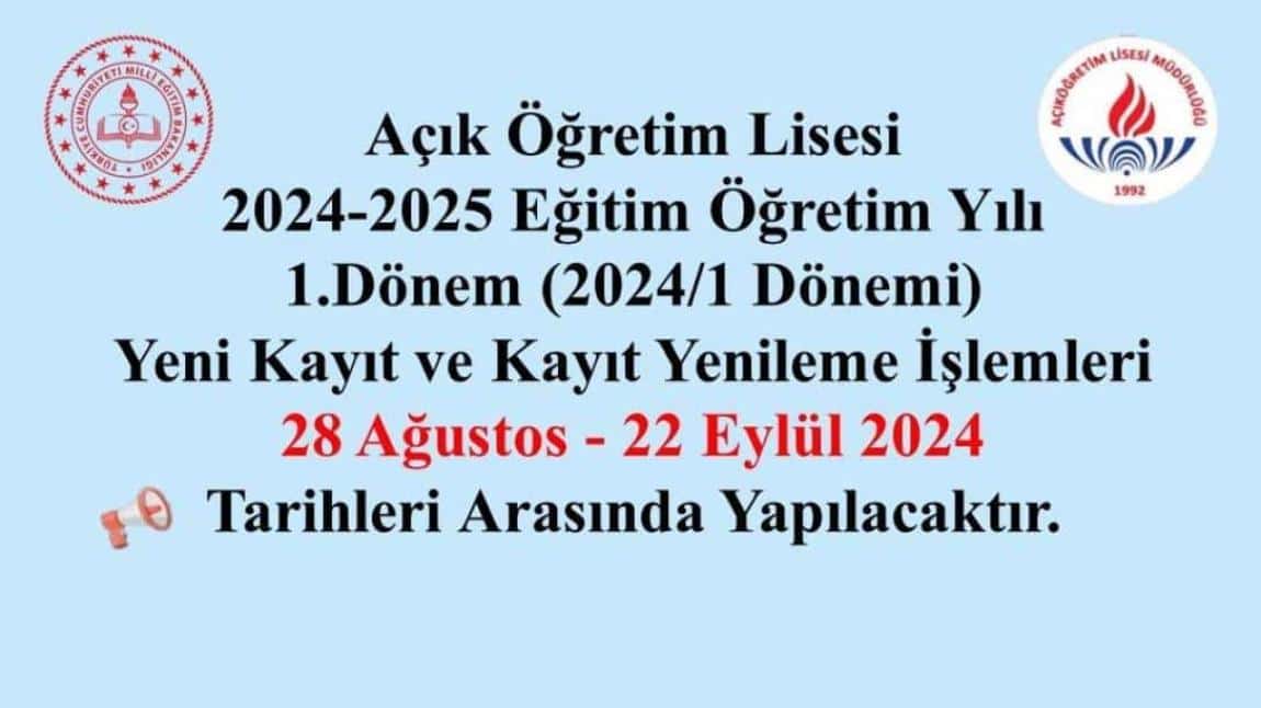 2024-2025 AÇIK ÖĞRETİM KAYIT YENİLEME BAŞLAMIŞTIR.